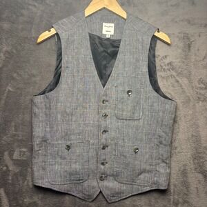 Murano Baird McNutt Linen Vest Mens Size M Gray Glen Plaid Button Front